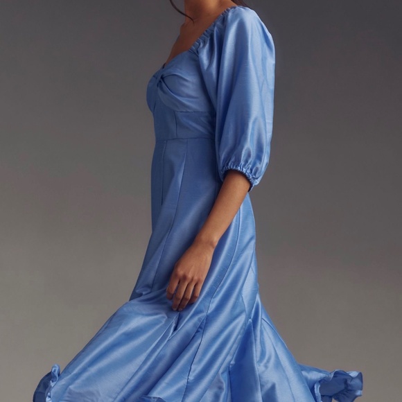 Anthropologie-Hutch Printed Twist-Front Puf Sleeve Ruffle Hem Midi Dress - Picture 3 of 3